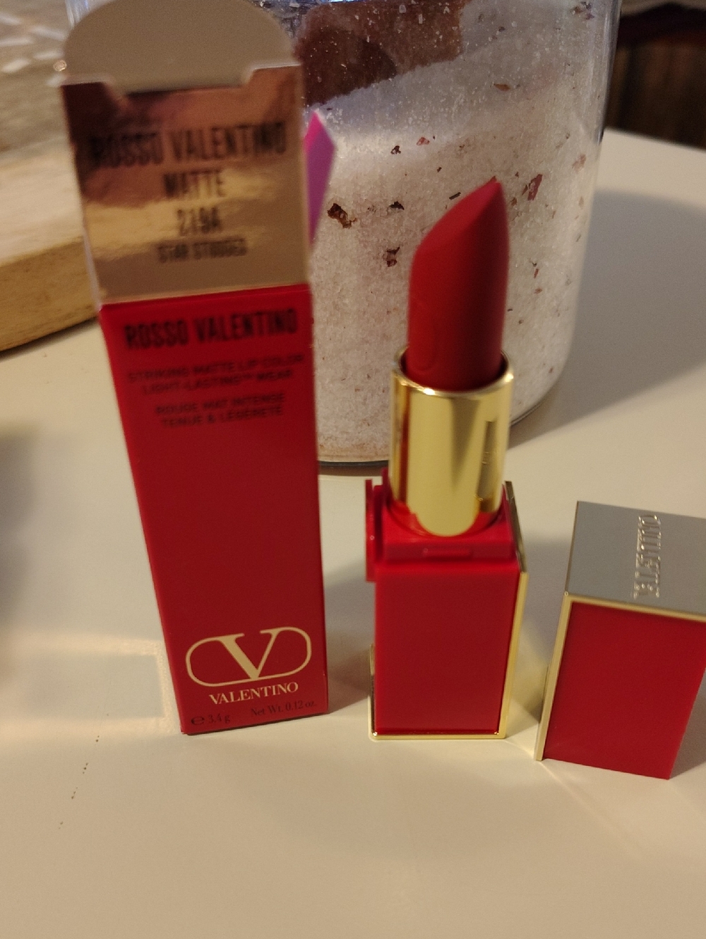 Valentino Rosso Velvet Matte Lipstick - Vibrant Red Star Studded